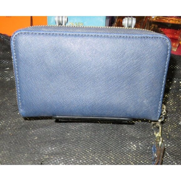 Michael Kors Blue Saffiano Leather Zip around wallet wristlet - Picture 2 of 12